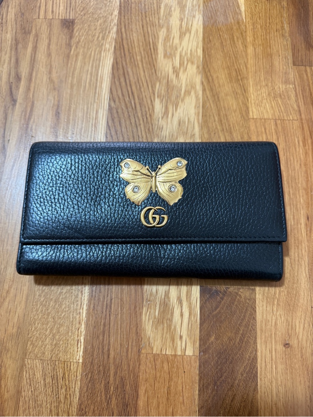GUCCI Marmont Black Leather Butterfly Wallet with Gold Accent - Picture 3 of 7
